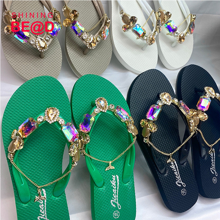 2024-Factory Supply Flip Flop Shoe Crystal Chain Rhinestone Woman Sewing Sandals  Crystal V Shape Chains