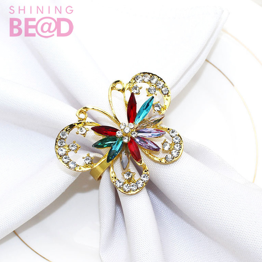 European Style Butterfly Napkin Ring Crystal Napkin Buckle Holder Gold and Silver Wedding HolidayTable Decoration