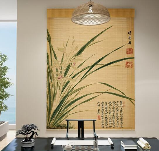 Nature Recyclable Printed Bamboo Window Door Roller Curtain for Decoration and Shade