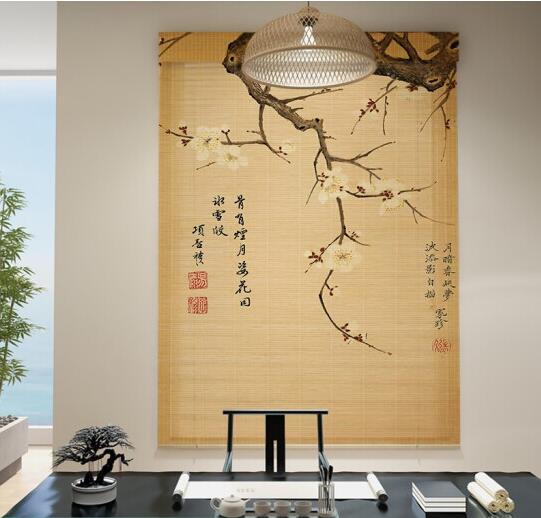 Nature Recyclable Printed Bamboo Window Door Roller Curtain for Decoration and Shade