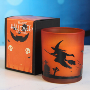 Custom Autumn Scented Candles Pumpkin Spice Frosted Glass Handmade trick Or Treat Halloween Scene Jar Candle