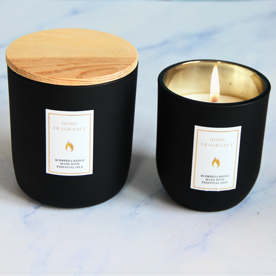 Products Hot Selling 2024 Soy Wax Candle Customized Label Vanilla Fragrance Round Matte Round Glass Scented Candle Black