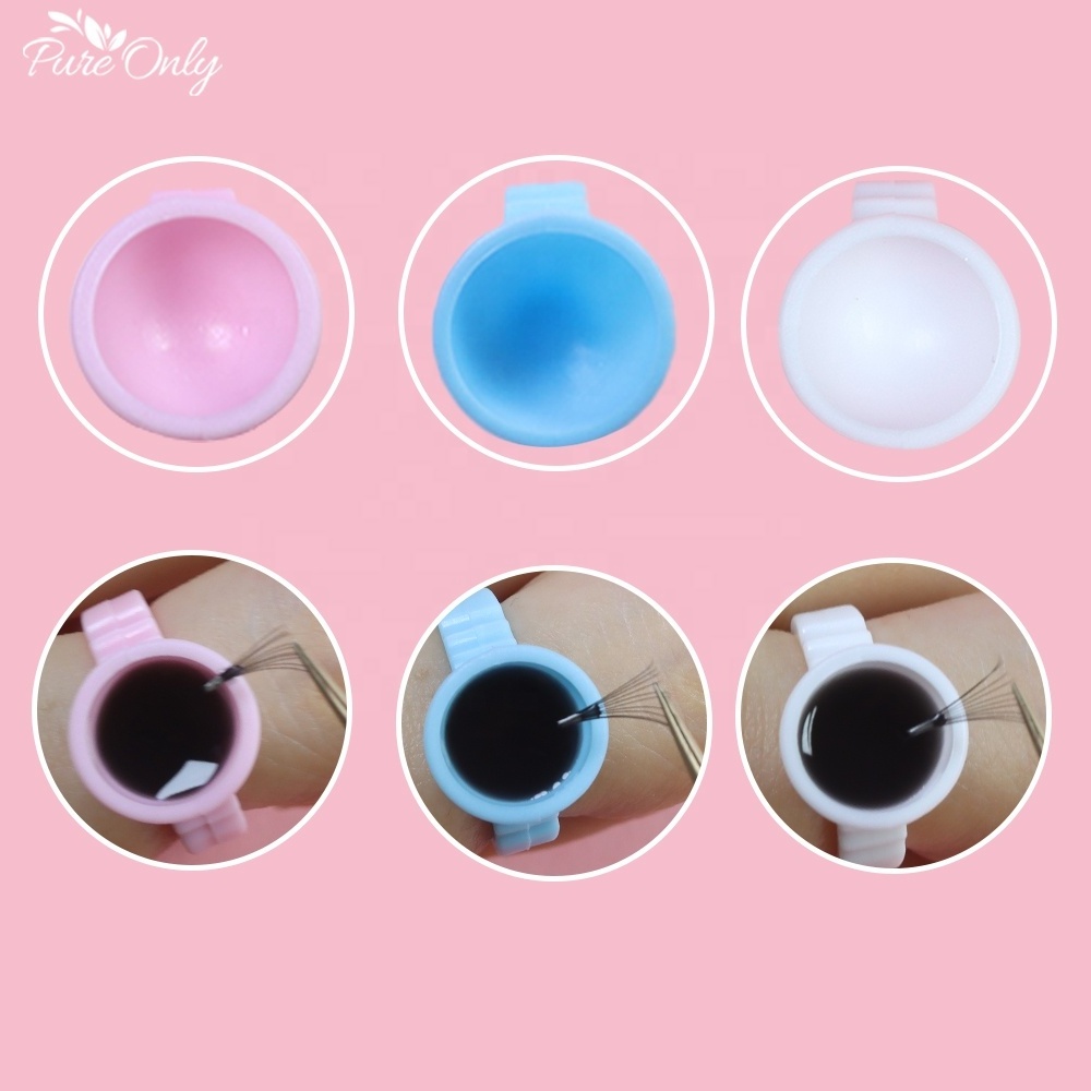 Custom Blue Flower Bloom Glue Ring 100Pcs/Pack Plastic Disposable Glue Rings Pink Volume Easy Fan Glue Ring