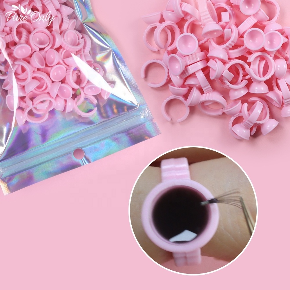 Custom Blue Flower Bloom Glue Ring 100Pcs/Pack Plastic Disposable Glue Rings Pink Volume Easy Fan Glue Ring