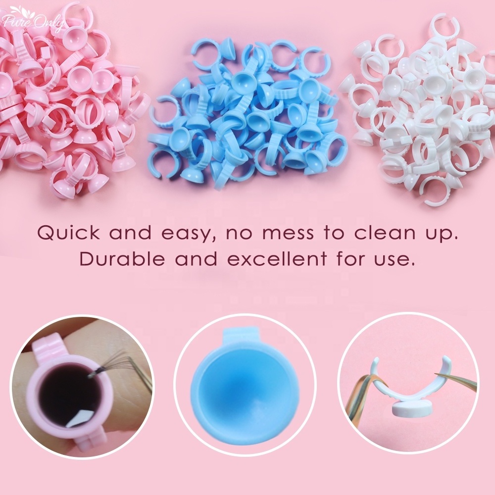 Custom Blue Flower Bloom Glue Ring 100Pcs/Pack Plastic Disposable Glue Rings Pink Volume Easy Fan Glue Ring