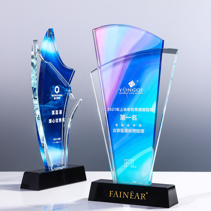 customized crystal glass plaque sublimation awards wholesale glass trophy business awards