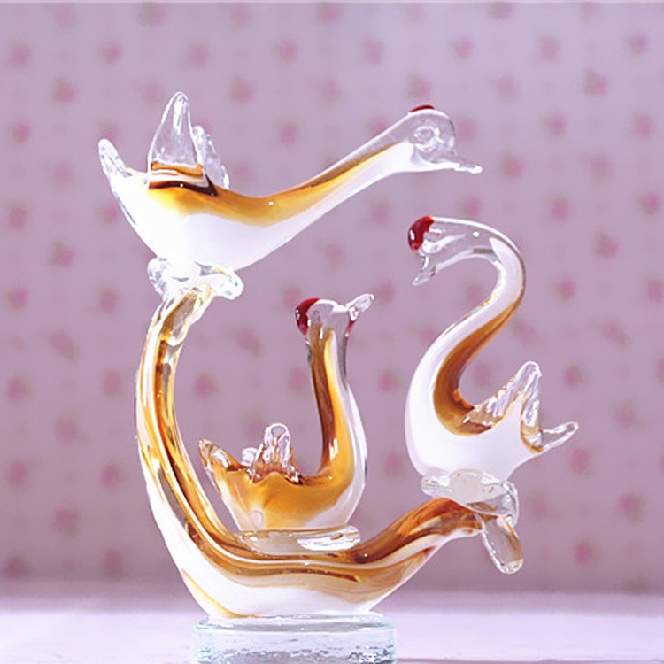 crystal item Beautiful glass swans gift crystal glass decoration for home