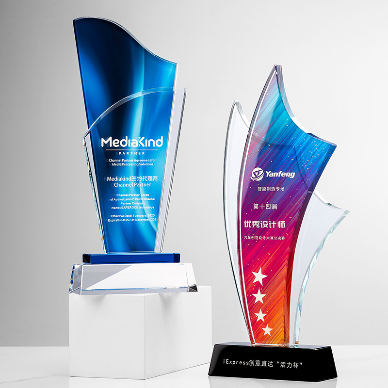 customized crystal glass plaque sublimation awards wholesale glass trophy business awards