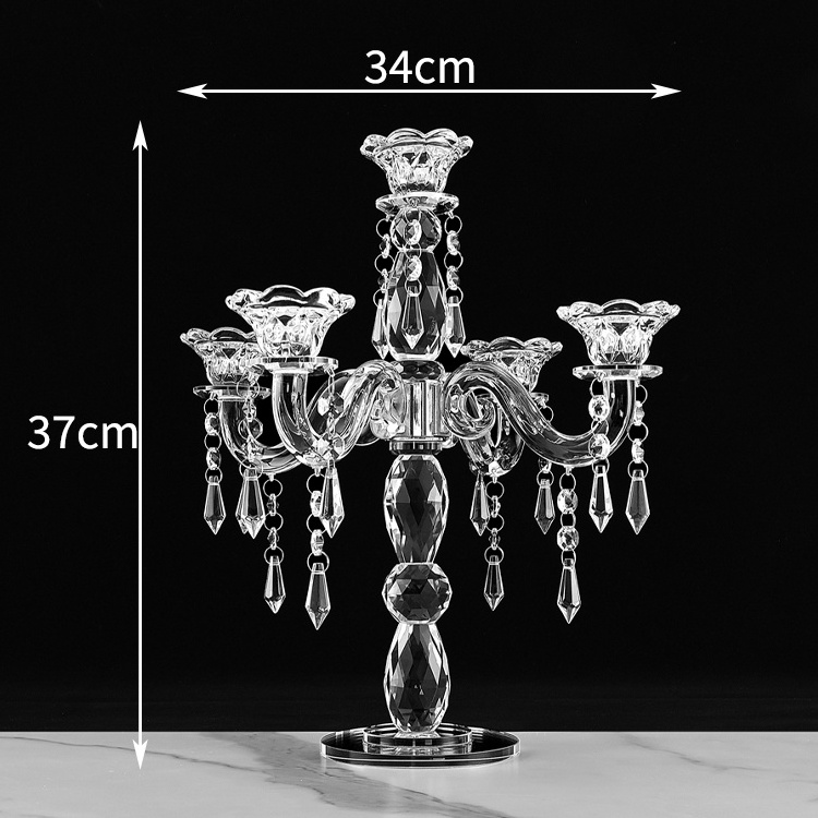 Shining Clear Glass 5 Arms Crystal Candelabra With Chain Parts Crystal Candle Holder Wedding Centerpieces