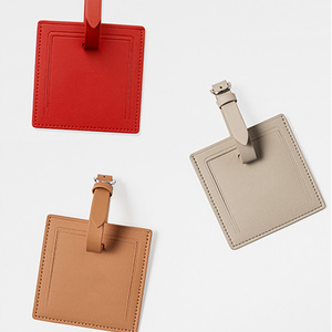 Classic Business Square Vegan Leather Luggage Tags for Travel Airline Suitcase or Bag Name ID Cards