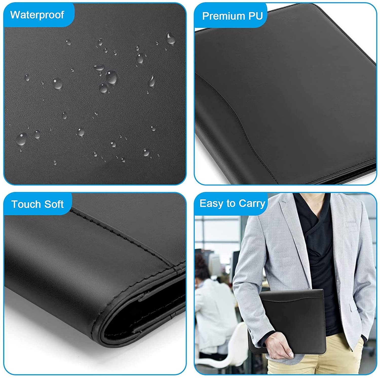 Classic Collection Business Padfolio PU Leather File Folder Conference Portfolio with Letter Size Writing Notepads