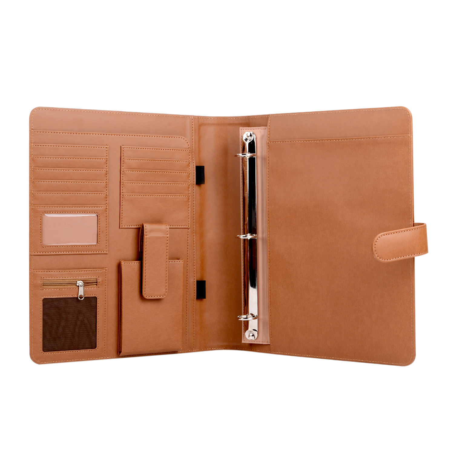 A4 Leather Portfolio Holder 3-Ring File Document Case with Removable Binder Clipboard Multi Pockets Legal Pad Business Organizer