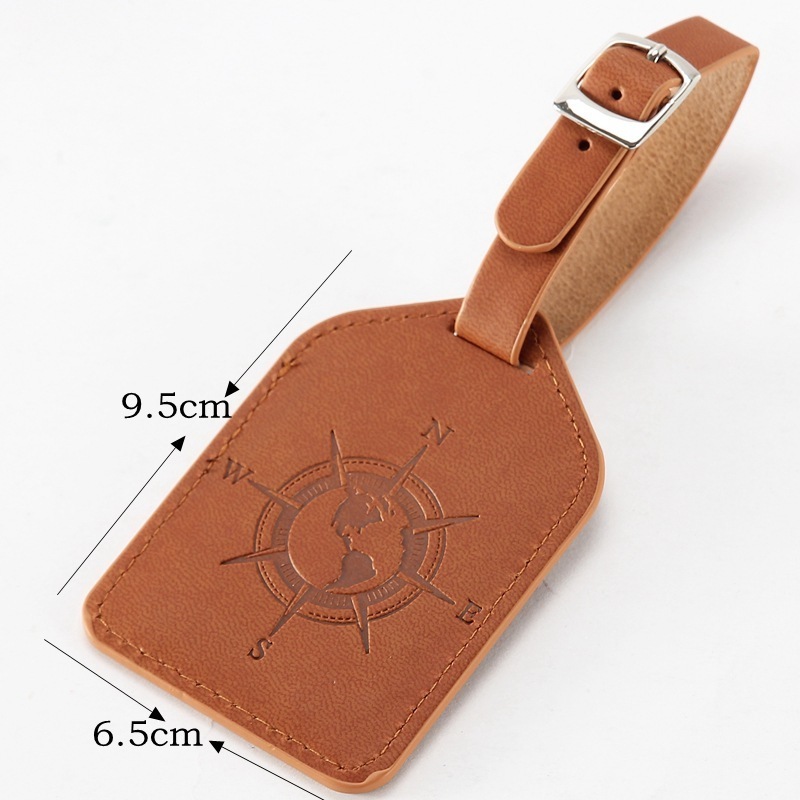 Stock Wholesale Travel Baggage Bag Tag Suitcase Tag PU Leather Embossed Compass Logo Luggage Tag