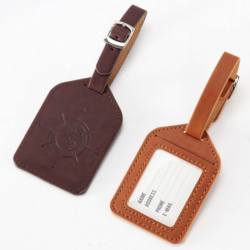 Stock Wholesale Travel Baggage Bag Tag Suitcase Tag PU Leather Embossed Compass Logo Luggage Tag