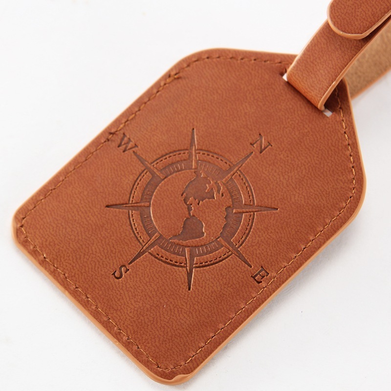 Stock Wholesale Travel Baggage Bag Tag Suitcase Tag PU Leather Embossed Compass Logo Luggage Tag