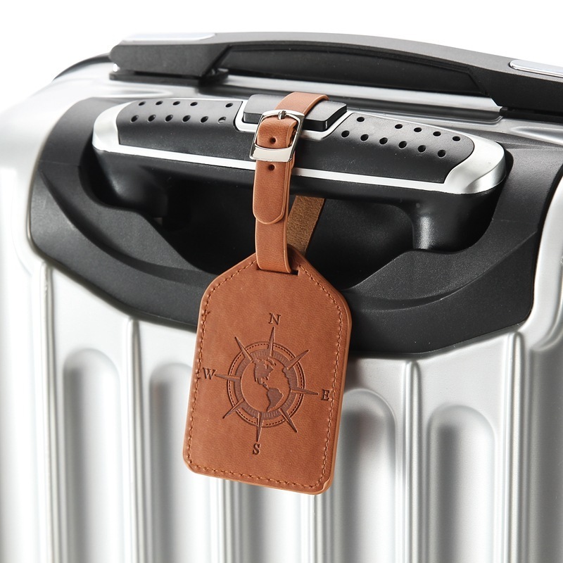 Stock Wholesale Travel Baggage Bag Tag Suitcase Tag PU Leather Embossed Compass Logo Luggage Tag