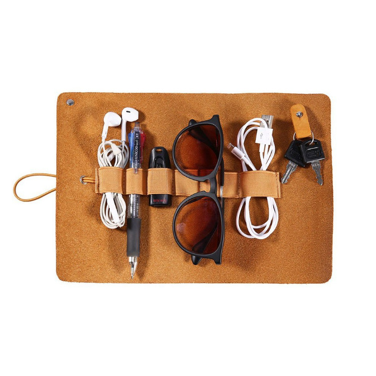 Roll Vegan Leather Multi-functional Data Cable Storage Holder Portable Charging Cables Storage Cases with Leather Tie