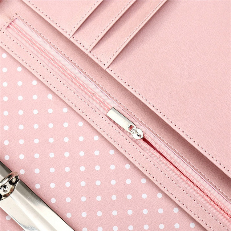 A5 Business Zippered Vegan Leather Padfolio Bag Office 6 Ring Binder Pink File Folder Portfolio Supplies