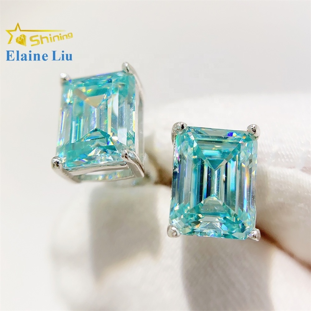 Pass diamond tester vvs moissanite 18k gold plated hip hop 925 sterling silver luxury blue stud earrings