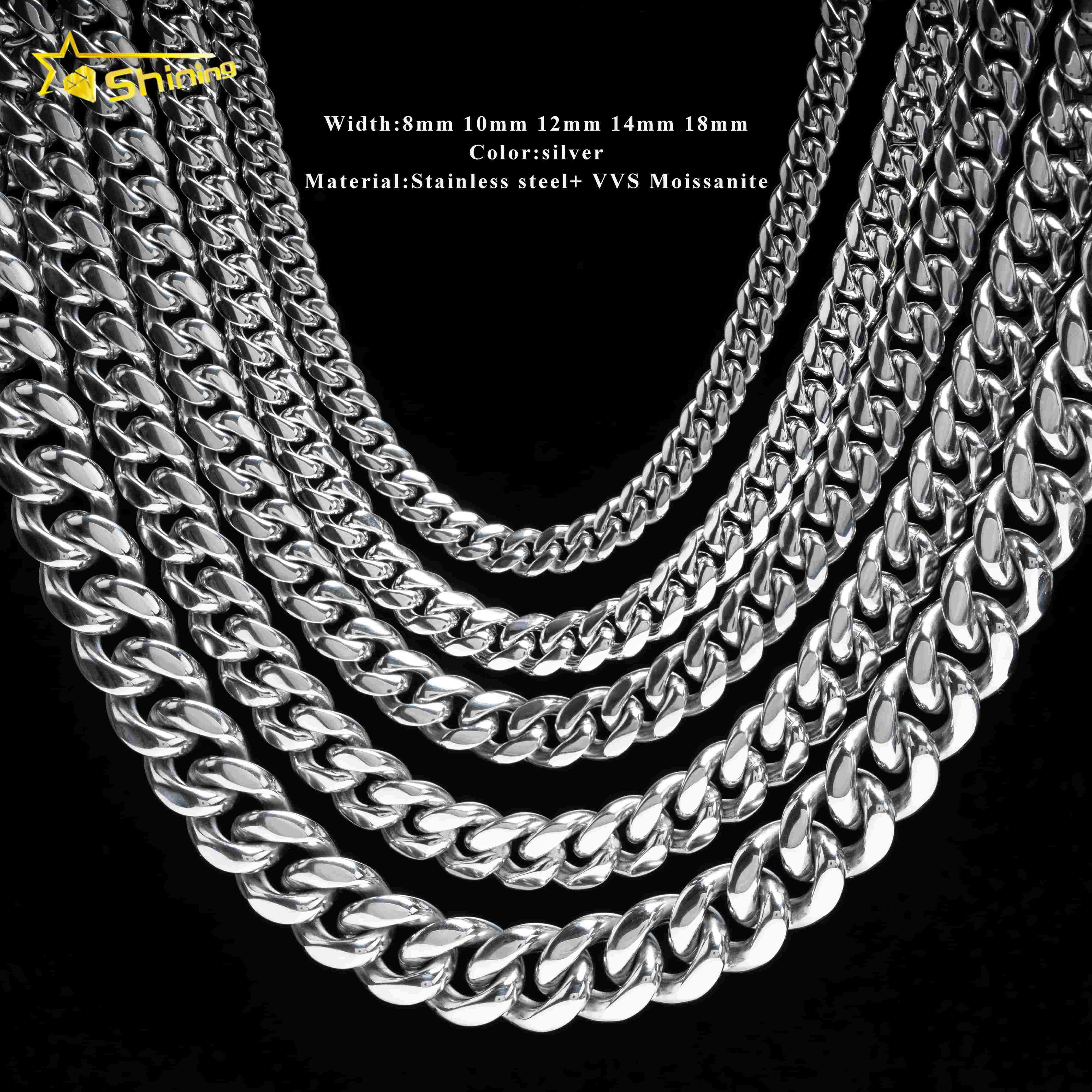 Popular Miami Custom Diamond Clasp VVS Moissanite Necklaces Hip Hop Stainless Steel Cuban Chain chain