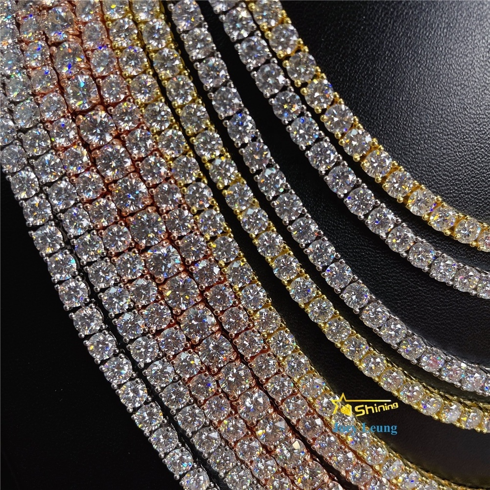 Pass Diamond Tester Large Stock Hip Hop Jewelry 2.0mm-6.5mm VVS Moissanite Diamond 925 Silver Iced Out Tennis Chain Necklaces