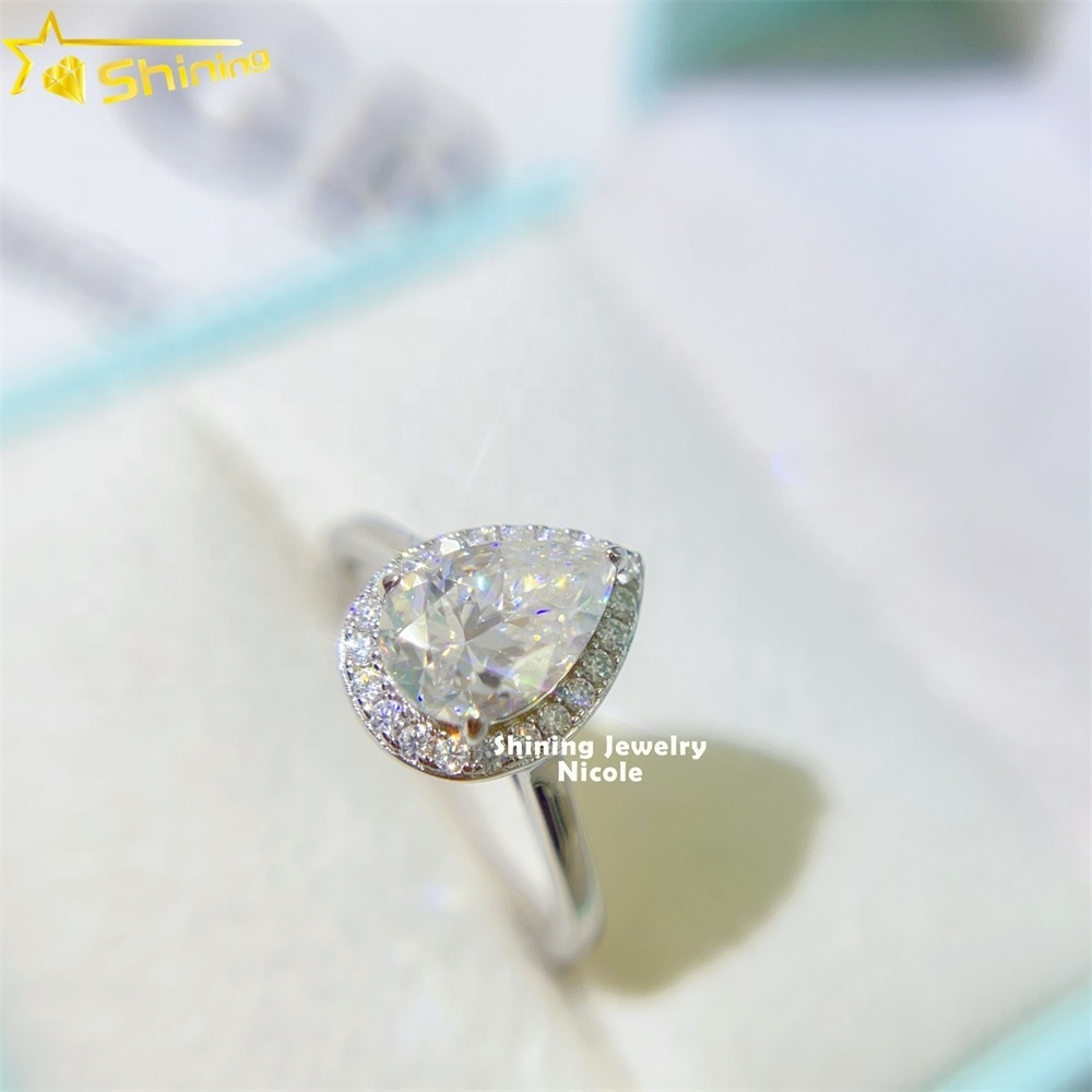 Drop shipping fashion popular halo pear cut 1.5 carat moissanite 925 silver engagement ring