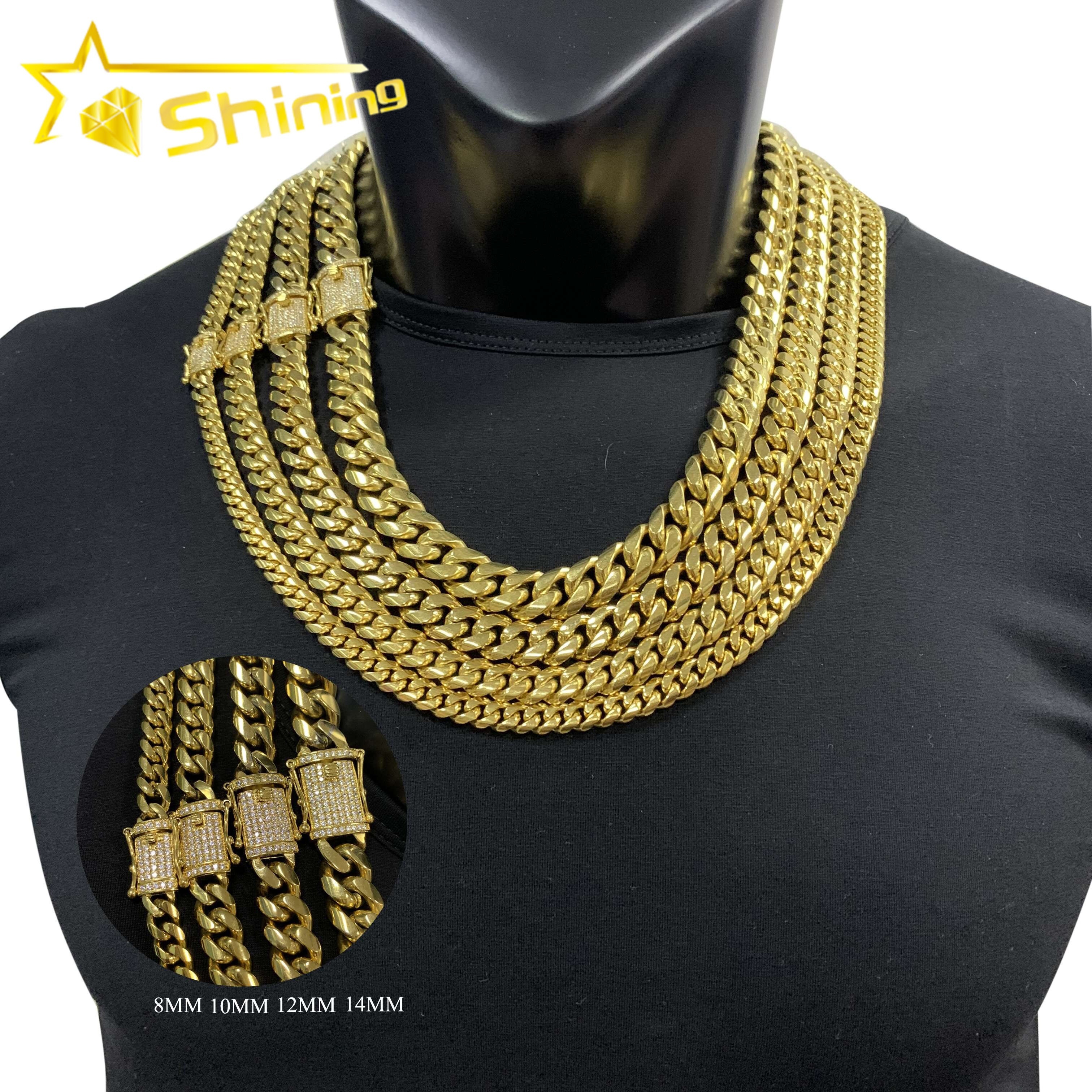 8MM 10MM 12MM 14MM Mens Hip Hop Cuban Necklace Thick Heavy PVD Gold Plated Stainless Steel Cuban Link Chain