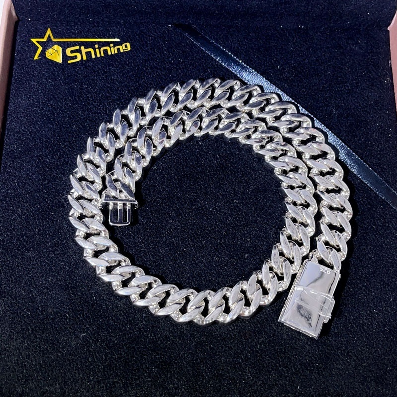 13MM 15MM Solid Silver Iced Out Buss Down Hip Hop Men Rapper Chain Iced Out Moissanite Cuban Link Chain