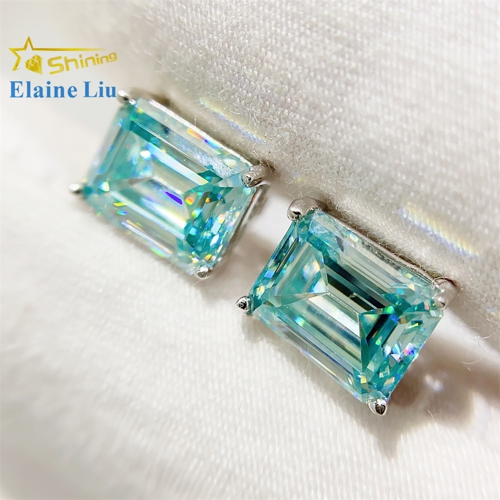 Pass diamond tester vvs moissanite 18k gold plated hip hop 925 sterling silver luxury blue stud earrings