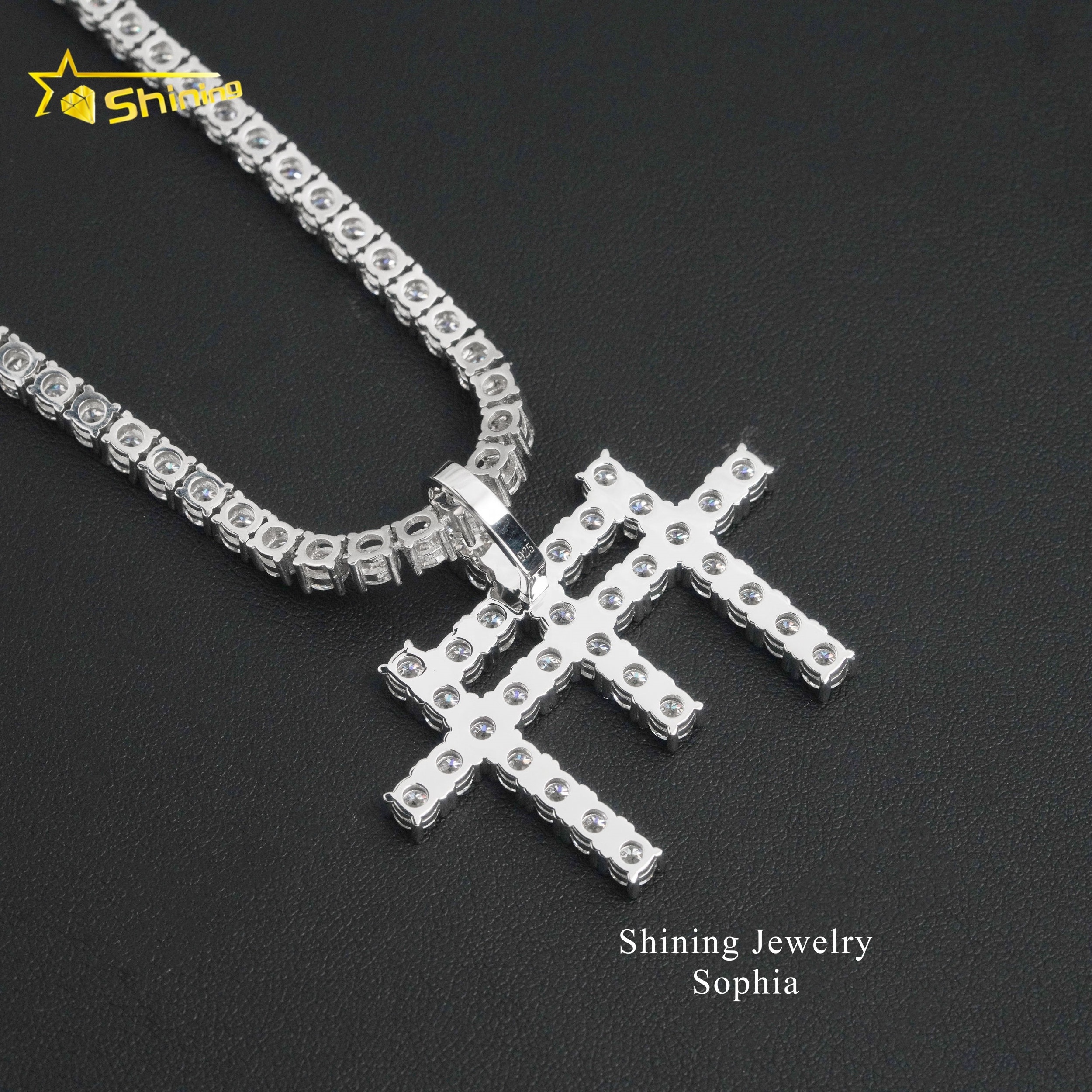 Fine jewelry necklace bling bling men jewelry 14k gold plated three cross design vvs moissanite hip hop iced out pendant