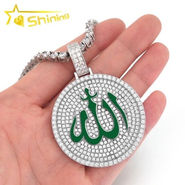 Hip Hop Mens Punk Style Iced Out Bling  Islamic Allah Arab Muslim Pendant Necklace