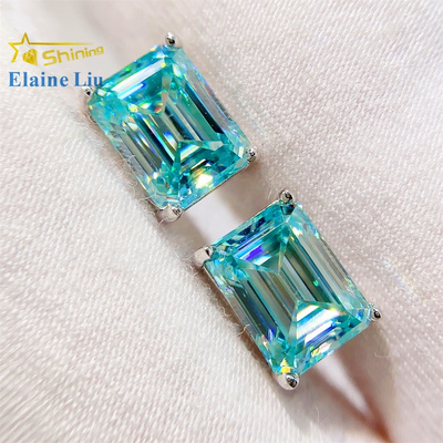 Pass diamond tester vvs moissanite 18k gold plated hip hop 925 sterling silver luxury blue stud earrings