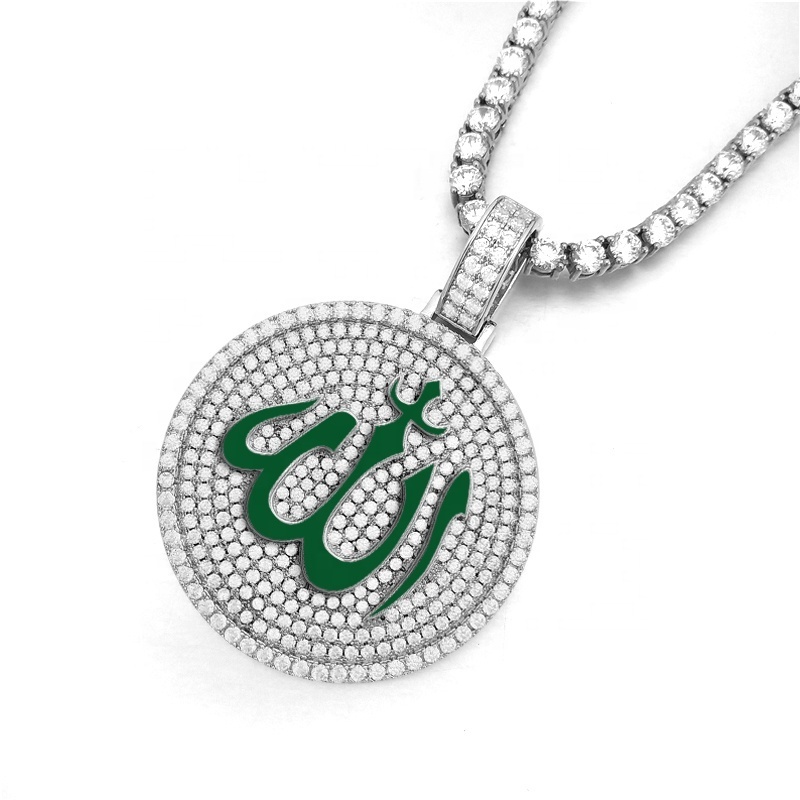 Hip Hop Mens Punk Style Iced Out Bling  Islamic Allah Arab Muslim Pendant Necklace