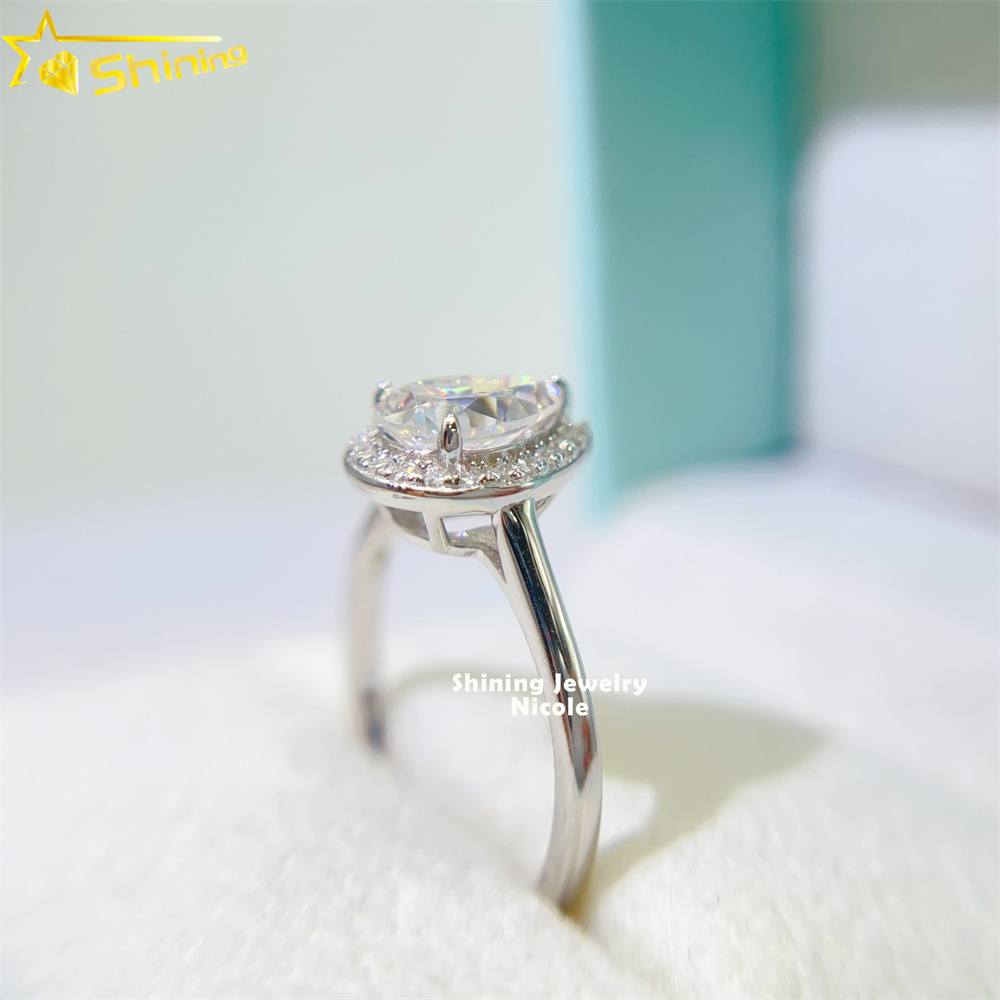 Drop shipping fashion popular halo pear cut 1.5 carat moissanite 925 silver engagement ring