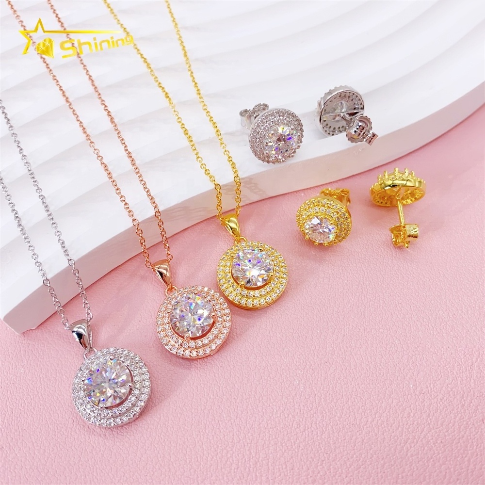 New Fine Jewelry Sets Women Gold Jewelry VVS Moissanite Diamond Necklace Pendant Rings Wedding Jewelry Set for women