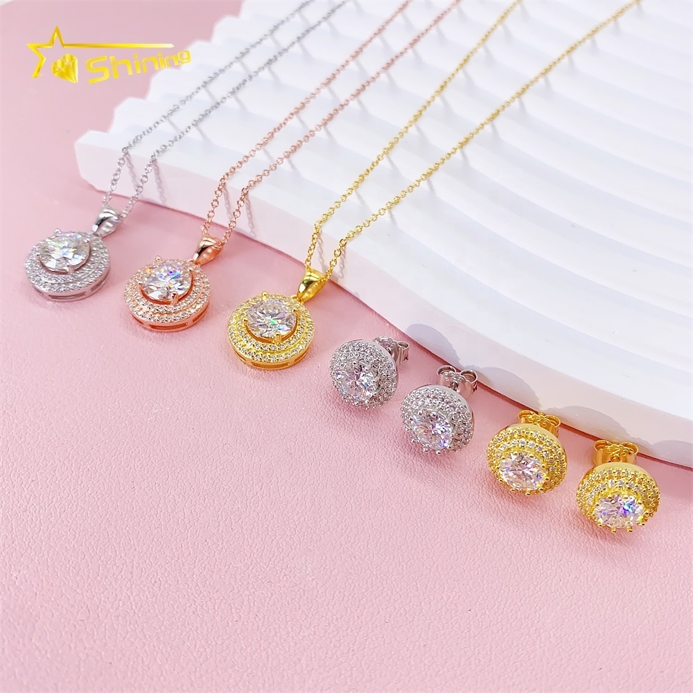 New Fine Jewelry Sets Women Gold Jewelry VVS Moissanite Diamond Necklace Pendant Rings Wedding Jewelry Set for women