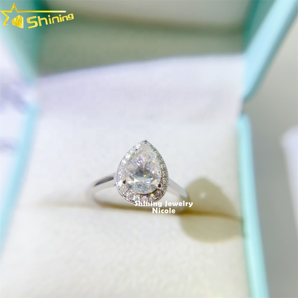 Drop shipping fashion popular halo pear cut 1.5 carat moissanite 925 silver engagement ring