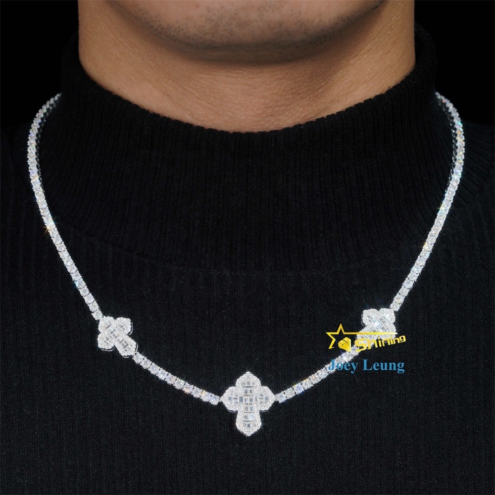 Worldwide Shipping Factory Wholesale Solid S925 Gold Plated Hip Hop Jewelry 3mm Necklace VVS Diamond Moissanite Tennis Chain