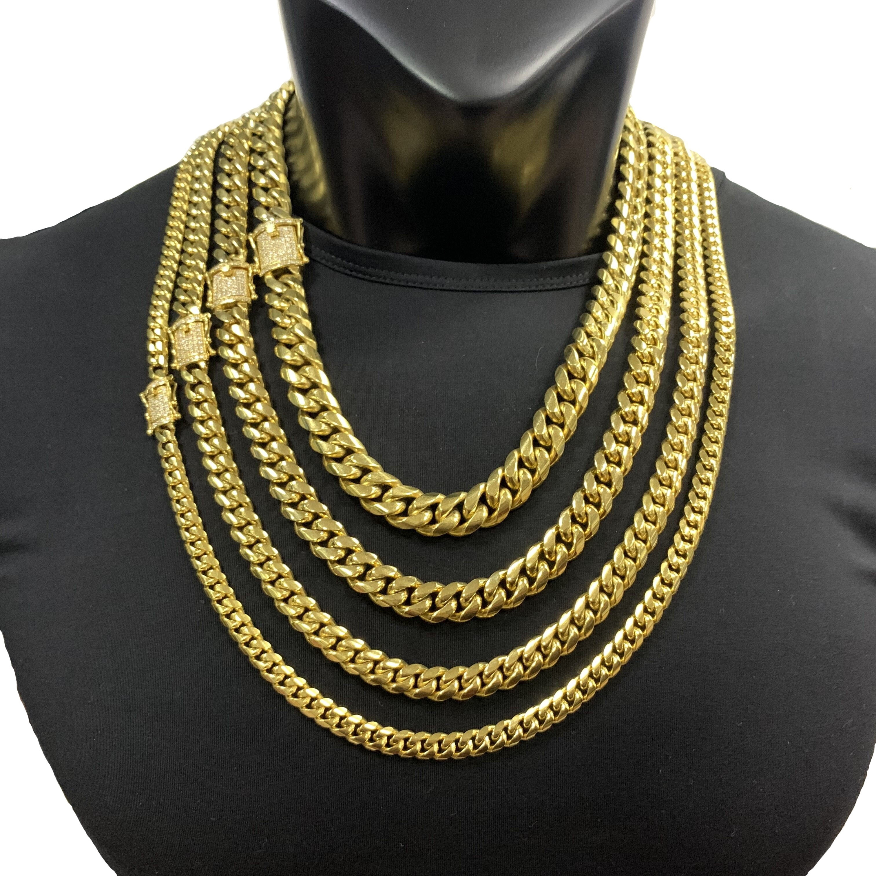 8MM 10MM 12MM 14MM Mens Hip Hop Cuban Necklace Thick Heavy PVD Gold Plated Stainless Steel Cuban Link Chain