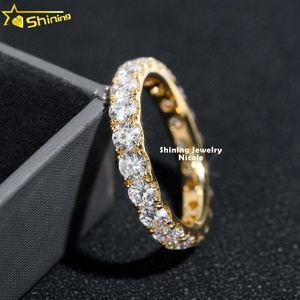 Hot Sale Pass Diamond Tester 3MM Eternity Band 18k Solid Yellow Gold Engagement Moissanite Diamond Ring