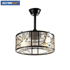 SLYNN Modern Luxury Living Room Lighting Crystal Chandelier Led Ceiling Fan with Remote Control Fan Chandelier Lighting