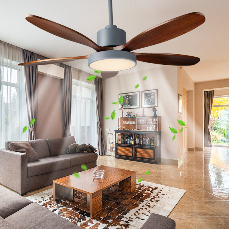 SLYNN Morden Popular Smart Fans Light Three Solid Wood Blades Fandelier 52inch DC Motor Remote Control Led Ceiling Fan With Lamp