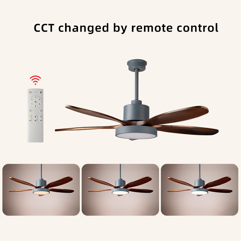 SLYNN Morden Popular Smart Fans Light Three Solid Wood Blades Fandelier 52inch DC Motor Remote Control Led Ceiling Fan With Lamp