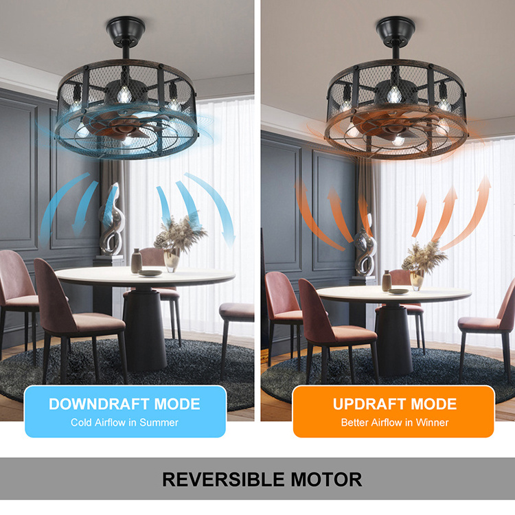 SLYNN Living room Large Industrial Black Fan Ceiling Lamp Remote Control Hanging Chandelier Modern Led Ceiling Fan with Light