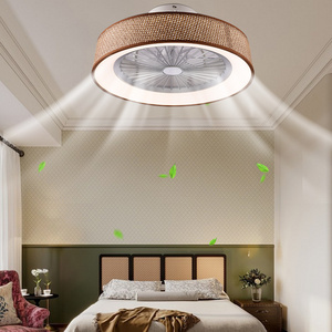 Low Profile Rattan Ceiling Fans with Lights and Remote Control, Enclosed 6 Speeds for Bedroom, Living Room, Kitchen