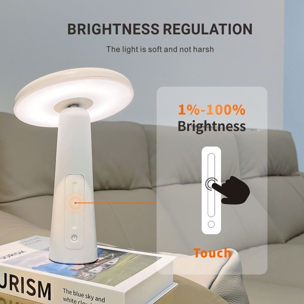 SLYNN Cordless Luxury Restaurant Battery Operated Touch Mushroom  Rechargeable Table Lamp Light LED Wireless