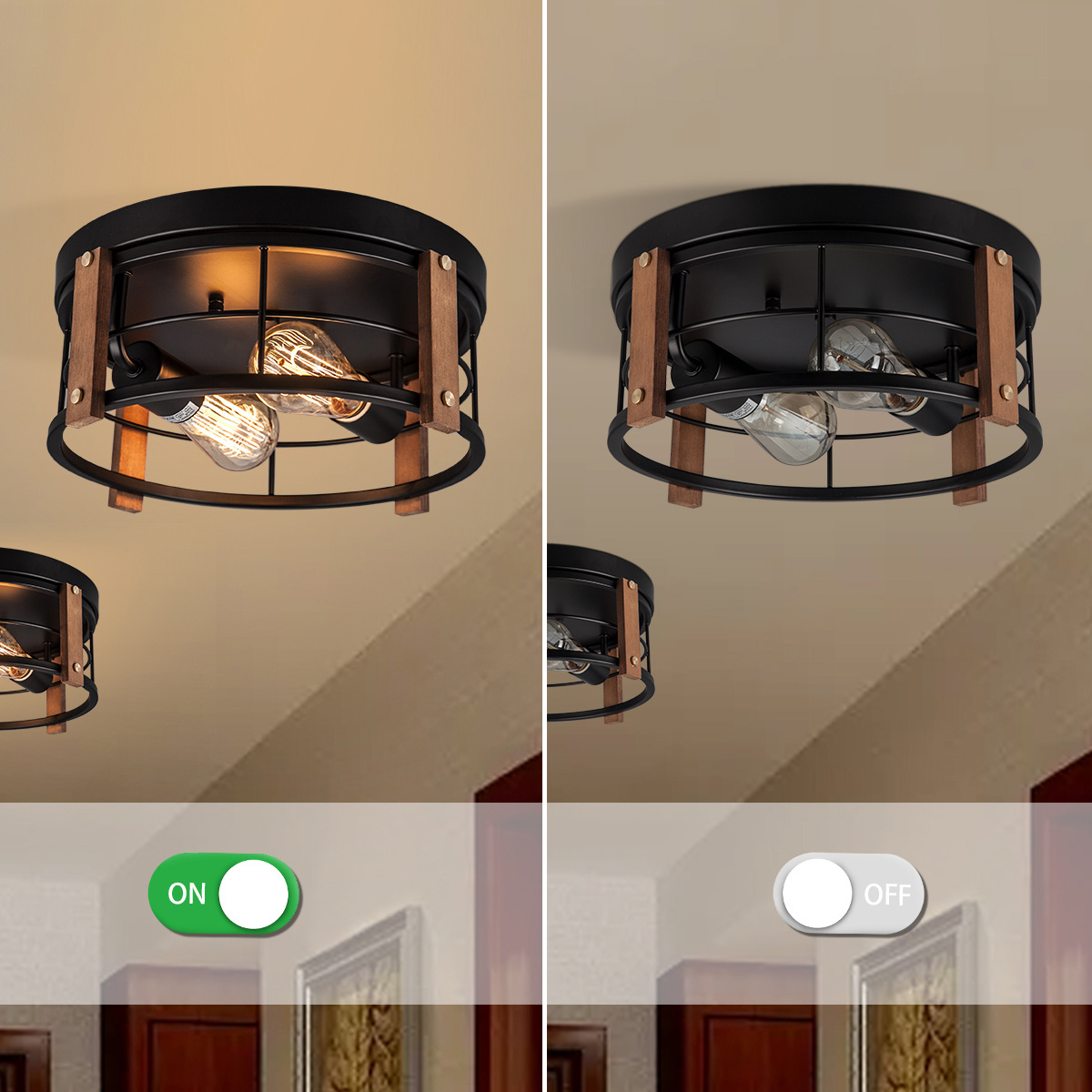 Indoor Surface Mounted Round Wood Ceiling Lights, Nordic Ceiling Lighting Chandelier For Decoration Home&Living Room