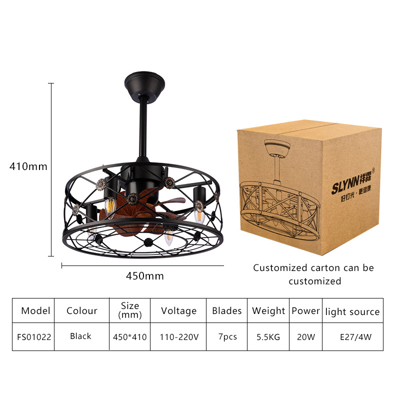 SLYNN Custom 110V-220V Electric Indoor Frequency Conversion Remote Control LED Ceiling Fan with Light Ceiling Lamp