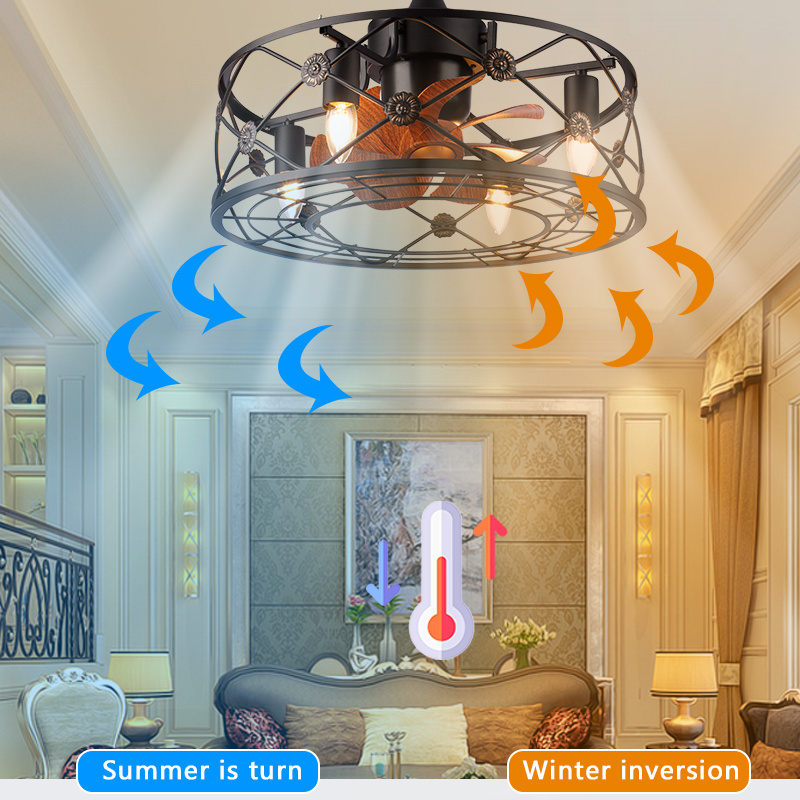 SLYNN Custom 110V-220V Electric Indoor Frequency Conversion Remote Control LED Ceiling Fan with Light Ceiling Lamp