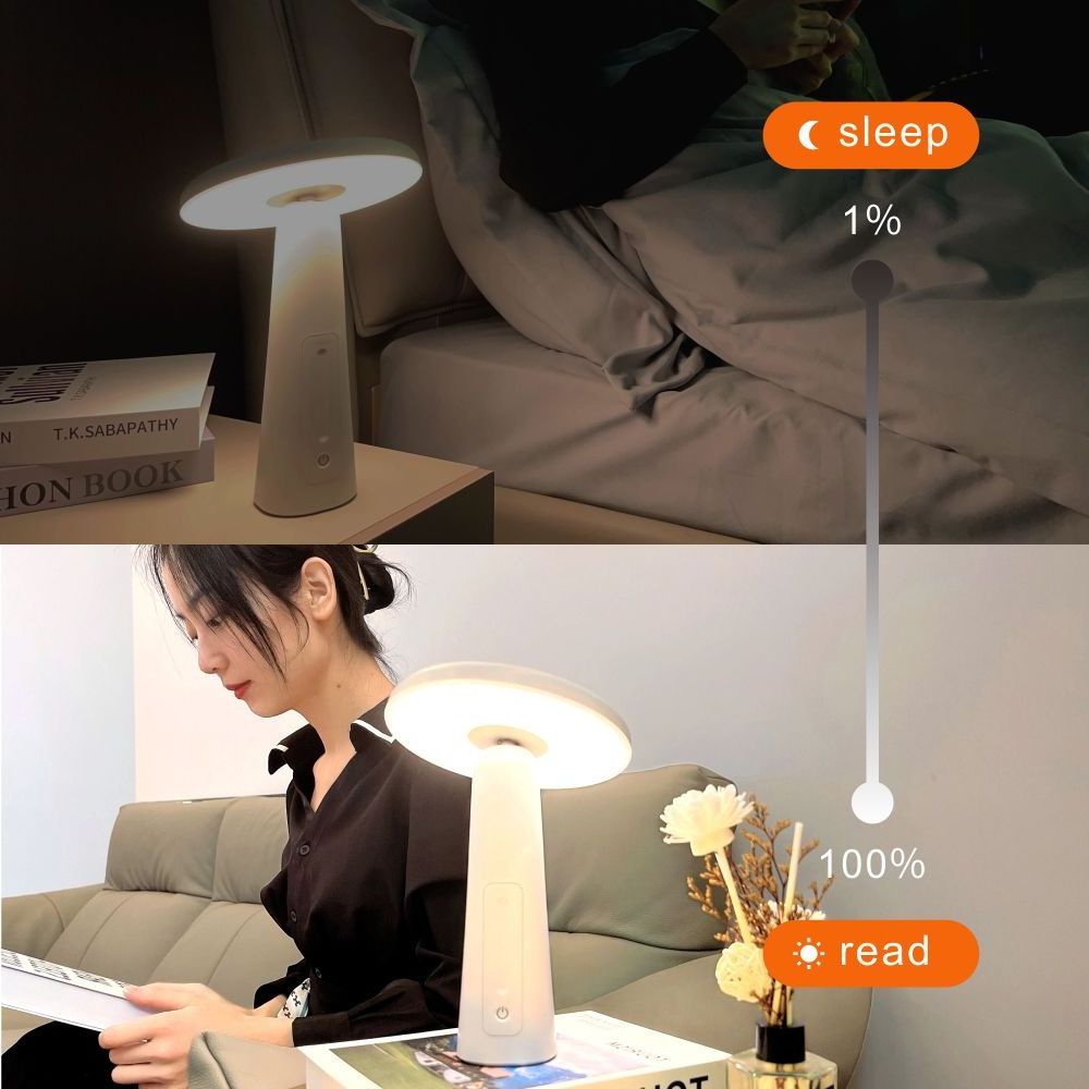 SLYNN Cordless Luxury Restaurant Battery Operated Touch Mushroom  Rechargeable Table Lamp Light LED Wireless